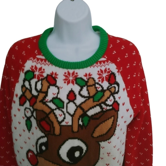 Urban Heritage  Happy Holiday Rudolph Christmas Sweater Red White Green XS - Picture 2 of 7